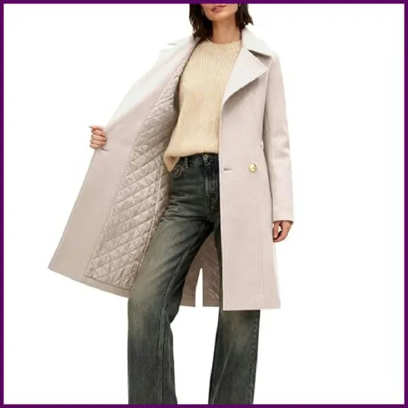 Women's Double-Breasted Peacoat, Notch Lapel, Slim Fit, Over-Knee Length